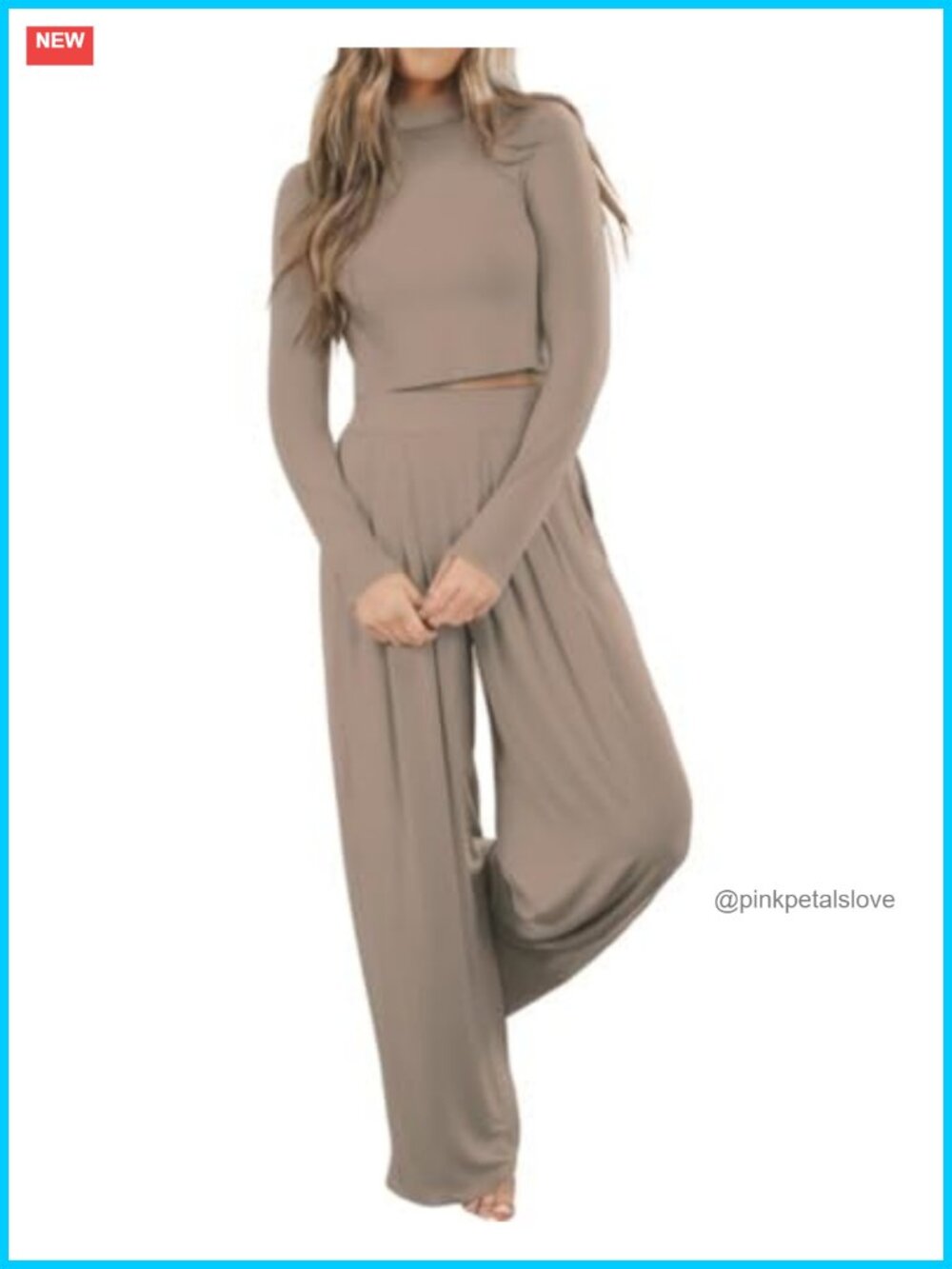 2 Piece Lounge Set Crop Pullover Wide Leg Pants Pajama Casual Loungewear